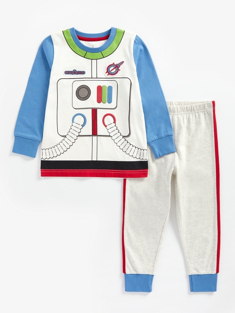 

mothercare Boys White Astronaut Printed Pure Cotton Night suit