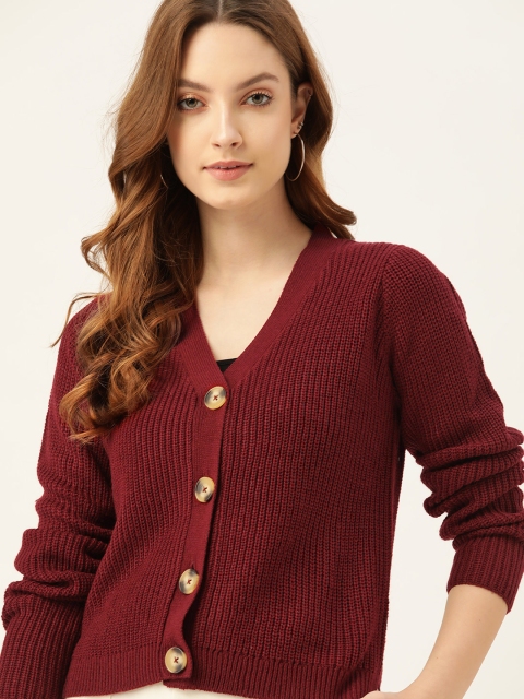 

DressBerry Women Maroon Solid Cardigan