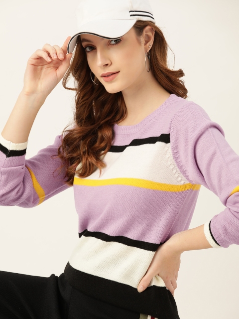 

DressBerry Women Lavender & White Striped Pullover