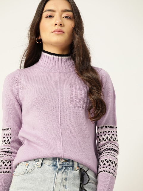 

DressBerry Women Lavender & Black Solid Pullover