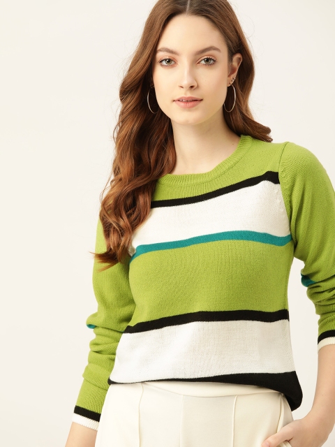 

DressBerry Women Green & White Striped Pullover