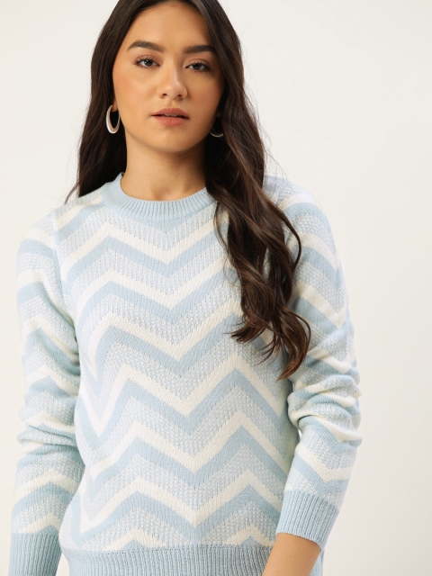 

DressBerry Women Blue & White Chevron Pullover