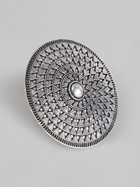 

Anouk Oxidised Silver-Plated Circular Oversized Adjustable Finger Ring