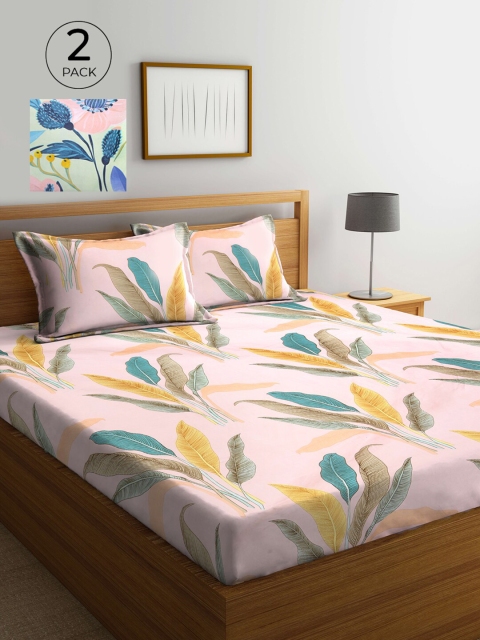 

KLOTTHE Pink & Blue Floral Printed 210 TC 2 King Bedsheet with 4 Pillow Covers