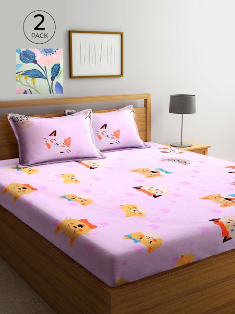 

KLOTTHE Pink & Blue Printed 210 TC 2 King Bedsheet with 4 Pillow Covers