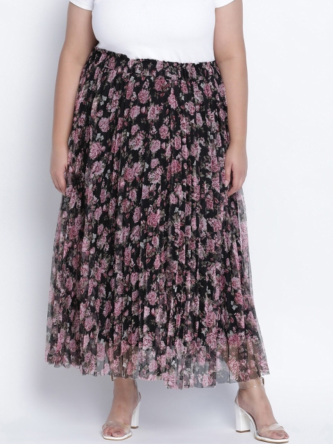 

Oxolloxo Women Black & Pink Printed Flared Maxi Skirt