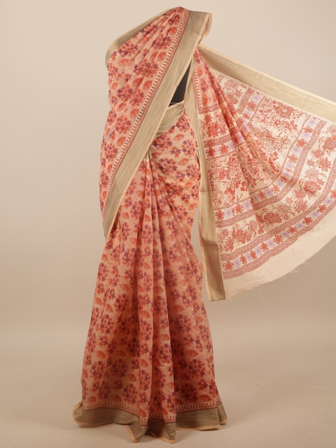 

Pothys Peach-Coloured & Beige Floral Printed Saree