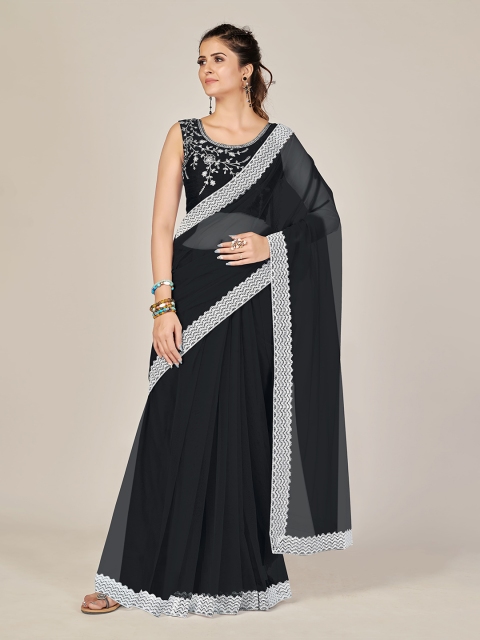 

SUTRAM Black & White Net Ready to Wear Saree