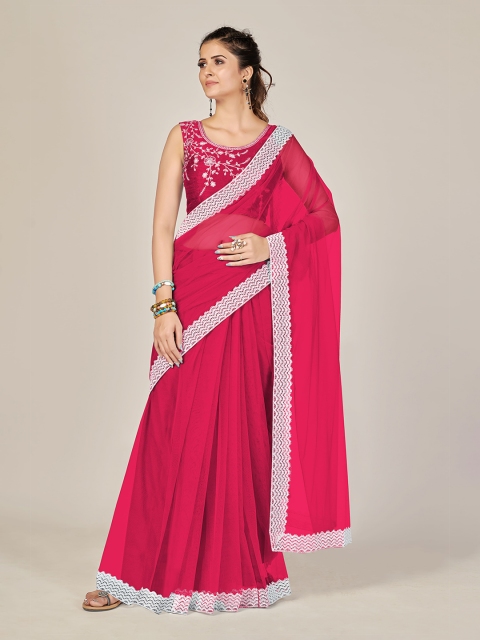 

SUTRAM Pink & White Net Ready to Wear Saree