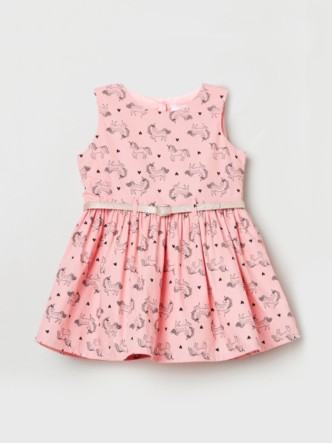 

max Girls Pink & Black Printed Pure Cotton Dress
