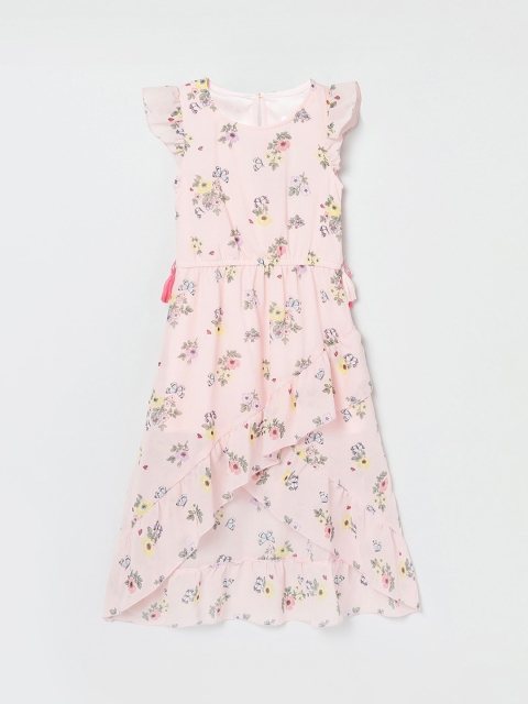 

max Girls Peach-Coloured & Green Floral Layered Dress