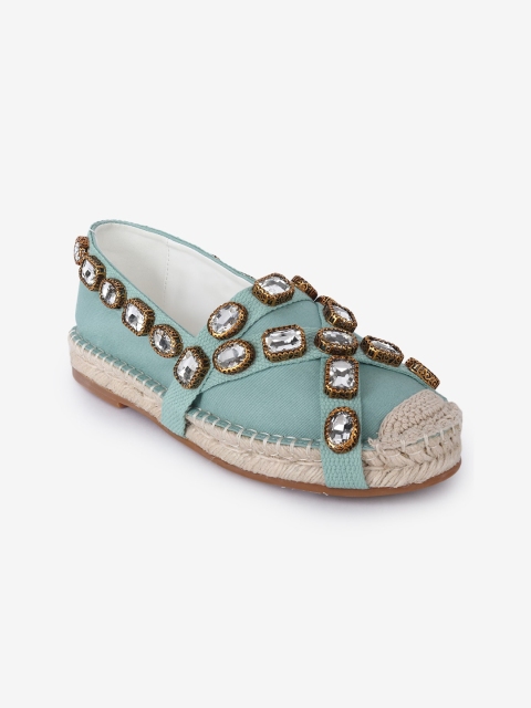 

LYN Women Green Embellished Espadrilles