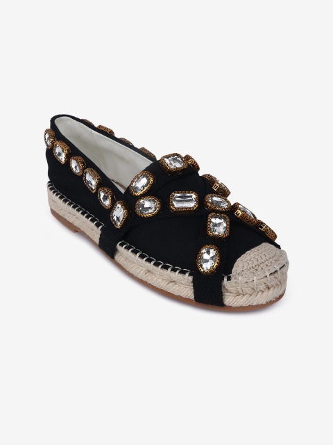 

LYN Women Black & Gold-Toned Embellished Espadrilles