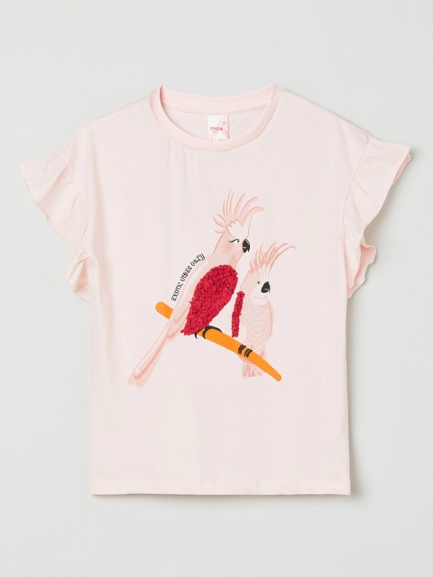 

max Girls Peach-Coloured Printed Extended Sleeves T-shirt