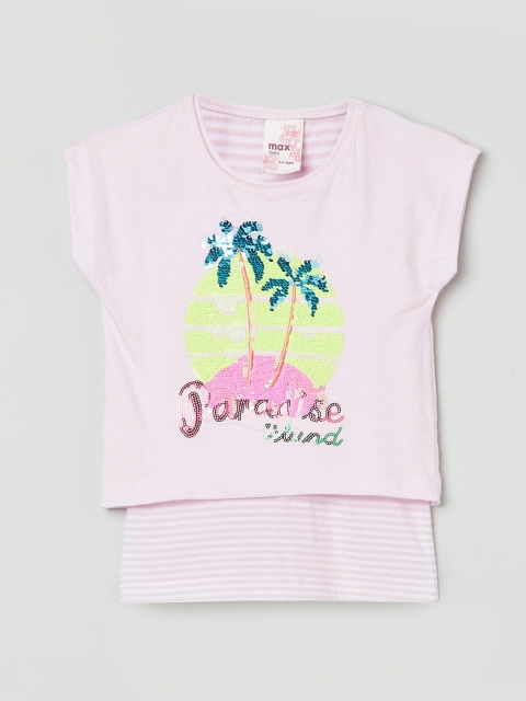 

max Girls Lavender Extended Sleeves Cotton Pure Cotton T-shirt