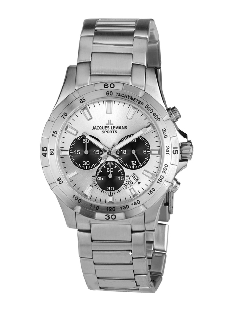 

Jacques Lemans Men Silver-Toned Dial & Silver Toned Stainless Steel Straps Analogue Chronograph Watch