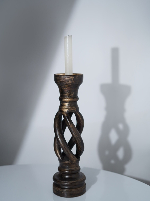 

Folkstorys Brown & Gold-Toned Wooden Spiral Candle Holder
