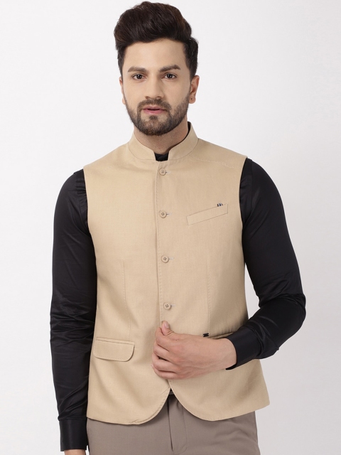 

Blackberrys Men Beige Cotton Blend Woven Waistcoat