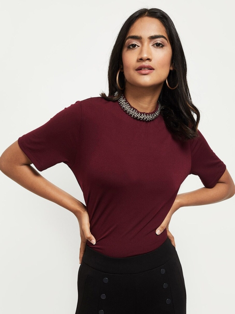 

max Women Maroon Fitted Top