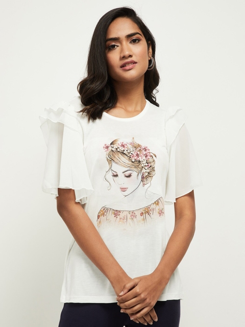 

max Cream-Coloured Printed Regular Top