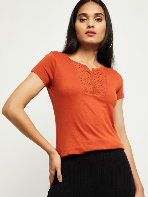 

max Woman Brown Cotton Regular Top
