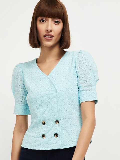 

max Turquoise Blue Cotton Wrap Top
