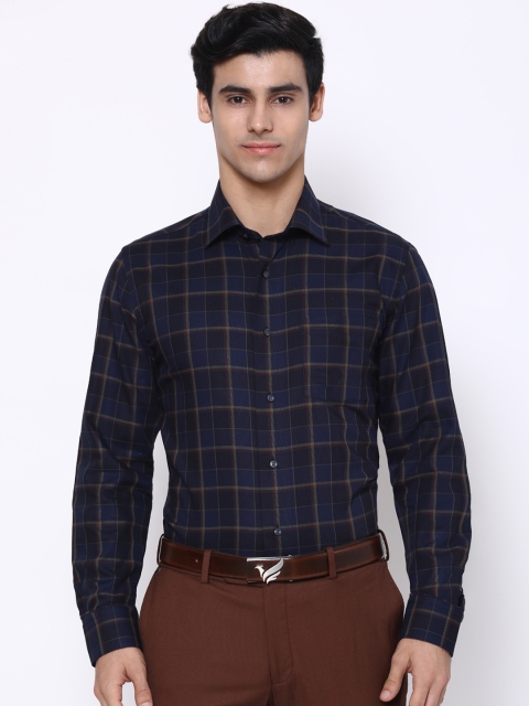 

Blackberrys Men Navy Blue Slim Fit Checked Cotton Formal Shirt