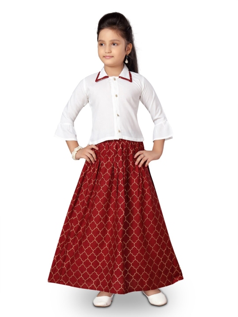 

Aarika Girls White & Maroon Ready to Wear Lehenga