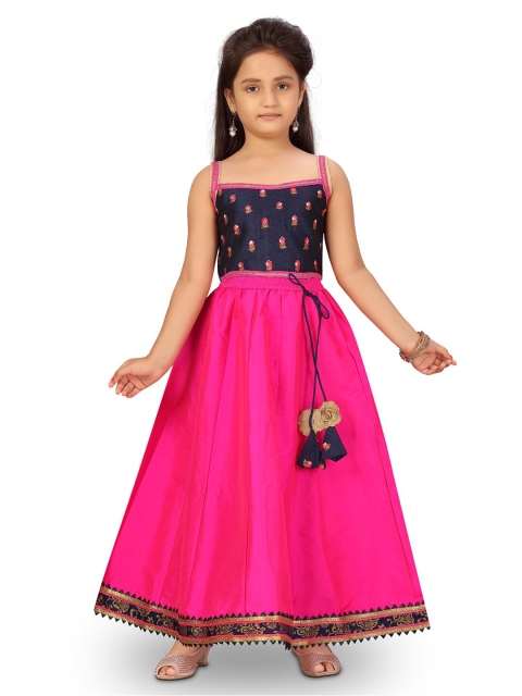 

Aarika Girls Navy Blue & Fuchsia Embroidered Ready to Wear Lehenga Choli