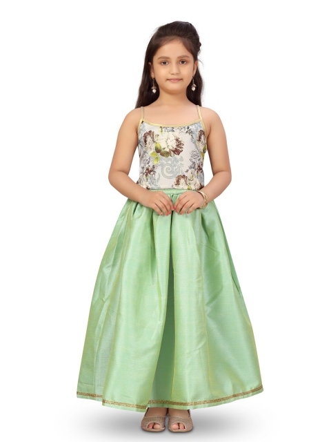 

Aarika Girls Green & White Printed Ready to Wear Lehenga &