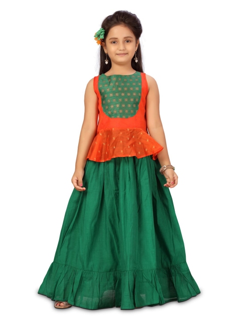 

Aarika Girls Orange & Green Embellished Ready to Wear Lehenga & Choli