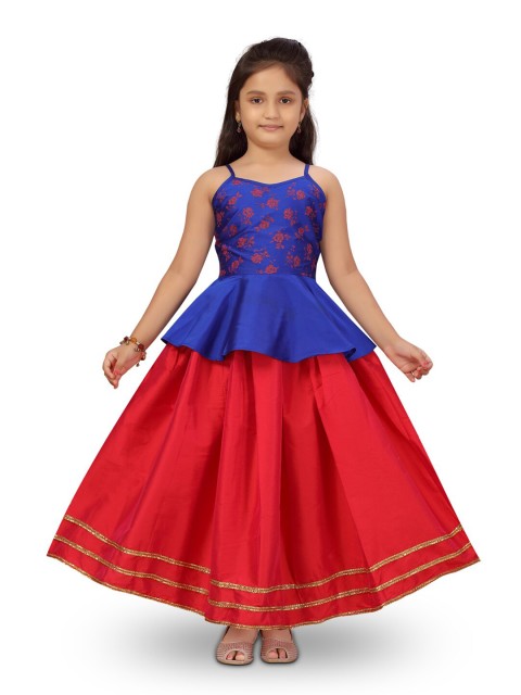 

Aarika Girls Navy Blue & Red Printed Ready to Wear Lehenga Choli