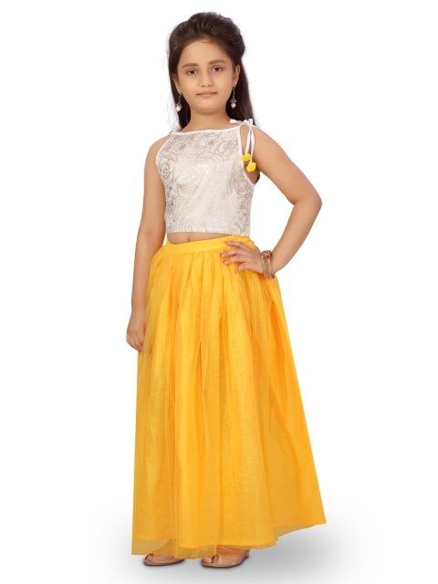 

Aarika Girls Off White & Yellow Printed Ready to Wear Lehenga Choli