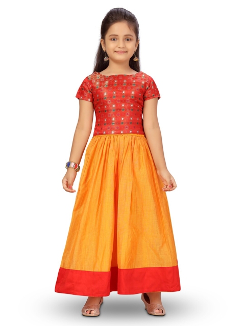 

Aarika Girls Red & Yellow Printed Ready to Wear Lehenga Choli