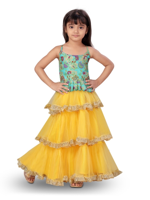 

Aarika Girls Green & Yellow Printed Ready to Wear Lehenga