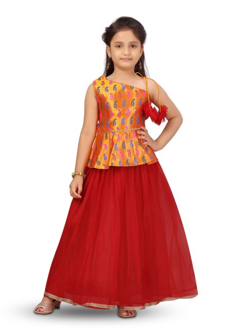 

Aarika Girls Orange & Red Ready to Wear Lehenga Choli