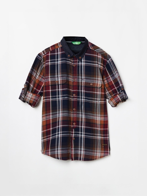 

Bossini Boys Brown & Navy Blue Opaque Checked Casual Shirt