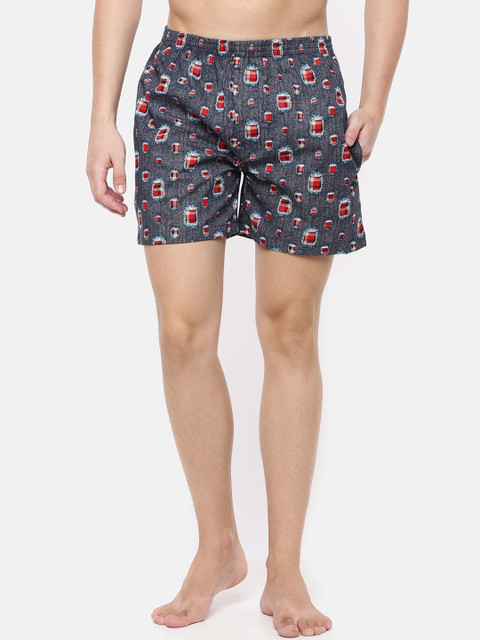 

Cross Court Men Charcoal Grey & Red Printed Pure Cotton Boxer CCBX207R1
