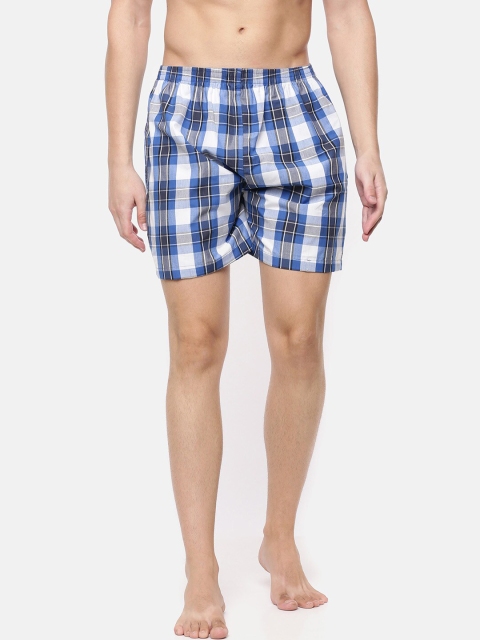 

Cross Court Men Blue & White Checked Pure Cotton Boxers CCBX104R1