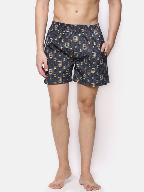 

Cross Court Men Yellow & Blue Printed Pure Cotton Boxer