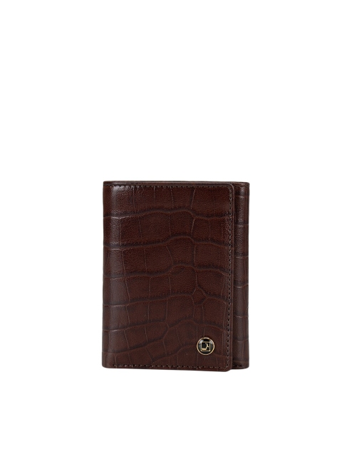 

Da Milano Men Brown Textured Leather Three Fold Wallet