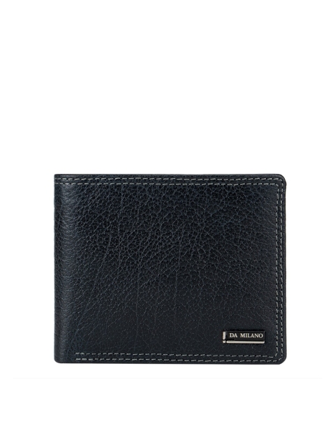 

Da Milano Men Black Textured Leather Three Fold Wallet