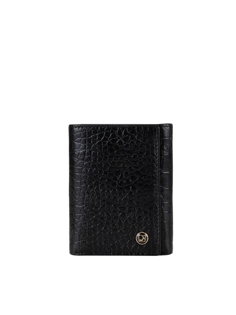 

Da Milano Men Black Textured Leather Three Fold Wallet