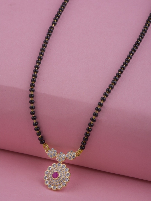 

Alankruthi Gold-Plated White & Black AD-Studded & Beaded Mangalsutra