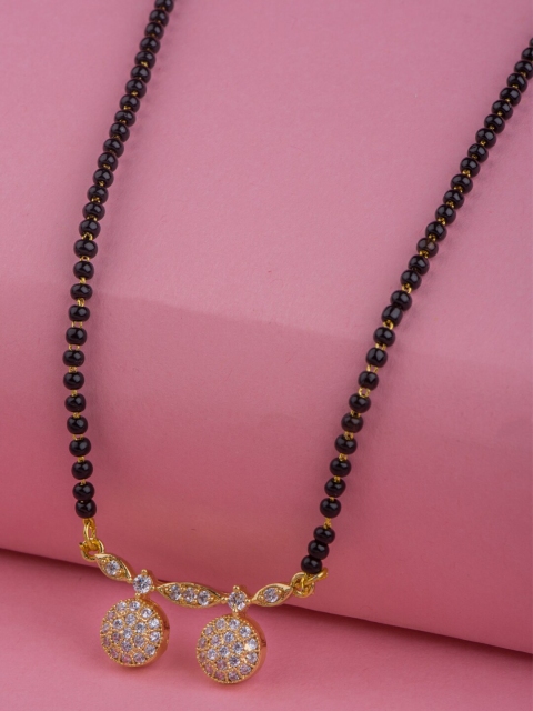 

Alankruthi Gold-Plated Black & White American Stone-Studded & Beaded Mangalsutra