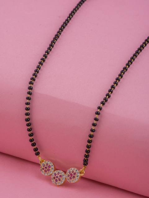 

Alankruthi Gold-Plated White & Black AD-Studded & Beaded Mangalsutra