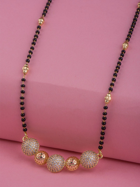 

Alankruthi Gold-Plated White & Black AD-Studded & Beaded Mangalsutra