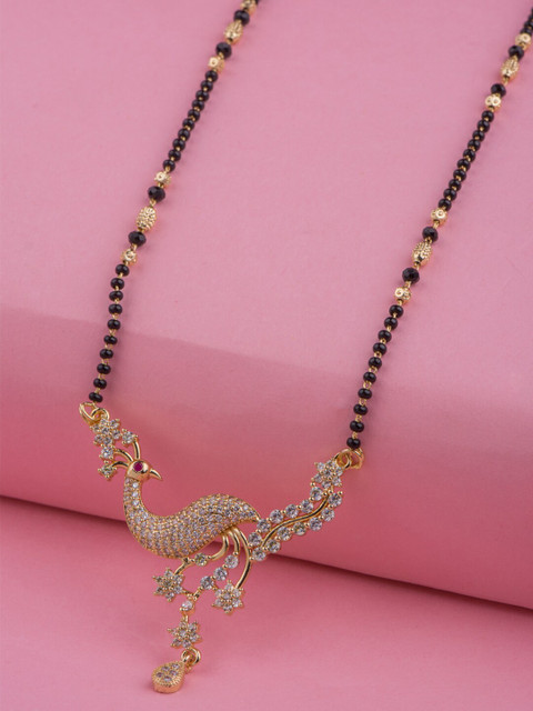 

Alankruthi Black & White-Toned & Gold-Plated Studded & Beaded Mangalsutra