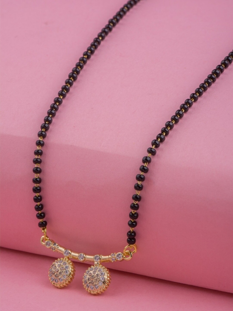 

Alankruthi Gold-Plated White & Black AD-Studded & Beaded Mangalsutra