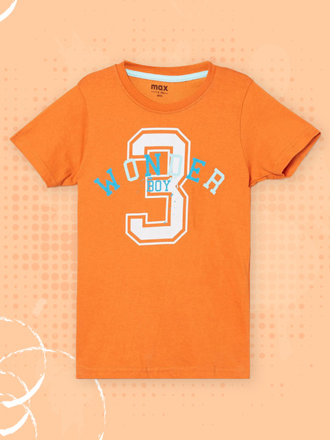 

max Boys Orange & White Varsity Printed Cotton T-shirt